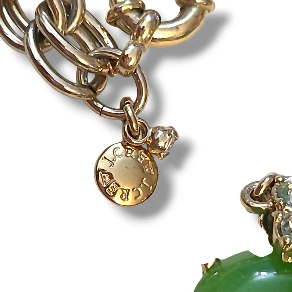 Vtg J.CREW Faux‎ Jade Rhinestone Double Rolo Springtime Statement Necklace 22